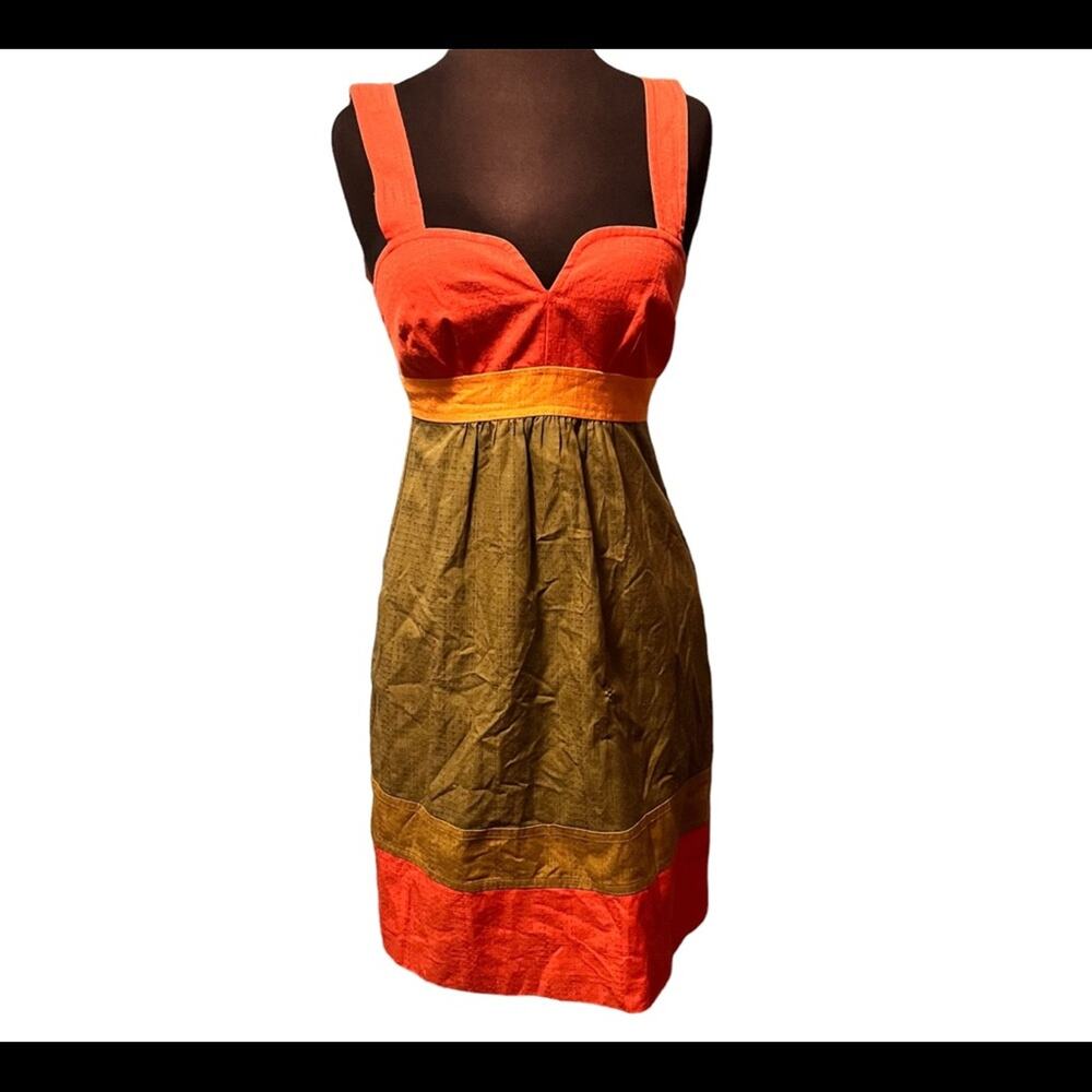 Y2K Trina Turk Silk Blend Color Block Babydoll Dress 0 Tropical Resort Feminine